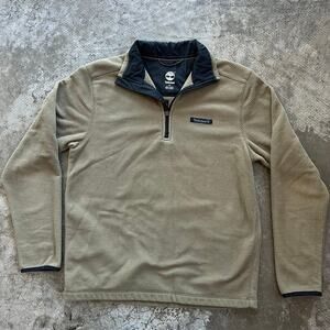 Timberland Men’s Small Waffle Knit 1/4 Zip Grid Fleece Pullover Tan